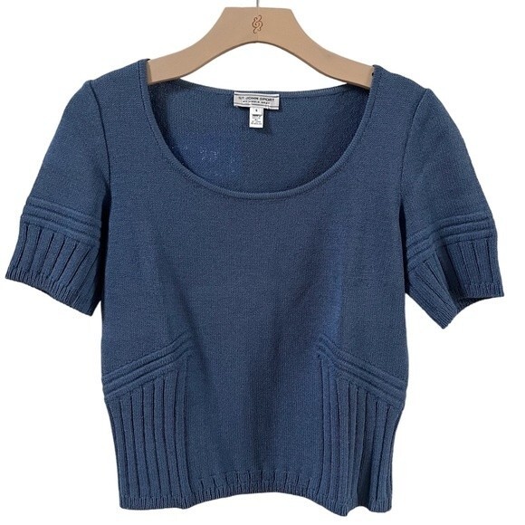 St.John Sport By Marie Gray Santana Knit Ribbed Short Sleeve Top in Blue S NWOT - Picture 2 of 12